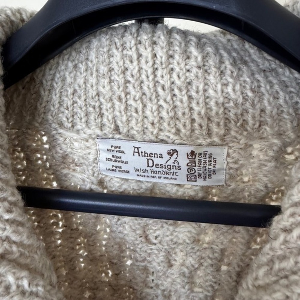 Athena Designs Irish Handknit‎ Wool Zip Cardigan Sweater Oatmeal Mens XL - Picture 2 of 9